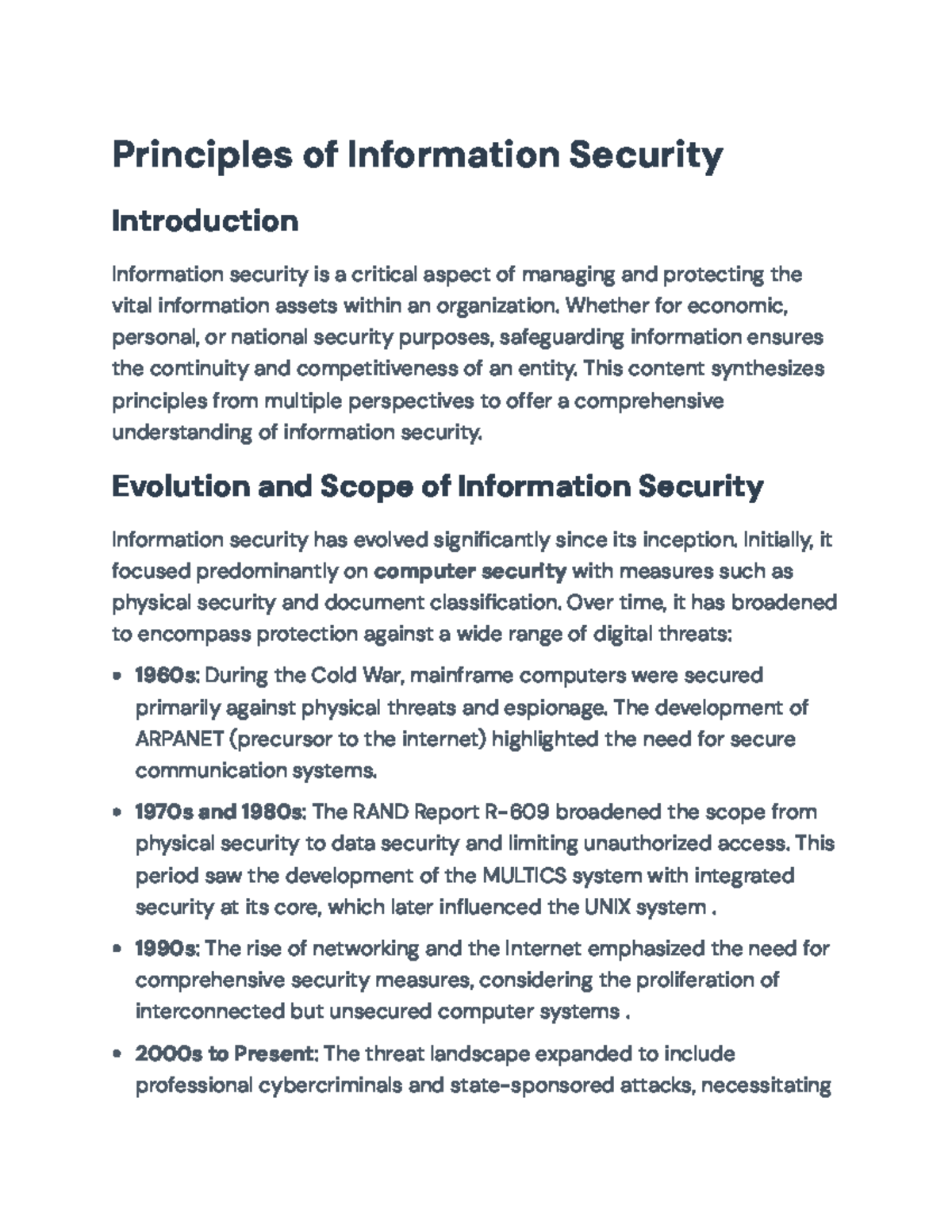 Principles of InfoSec: Evolution, Key Concepts, and Strategies - Studocu