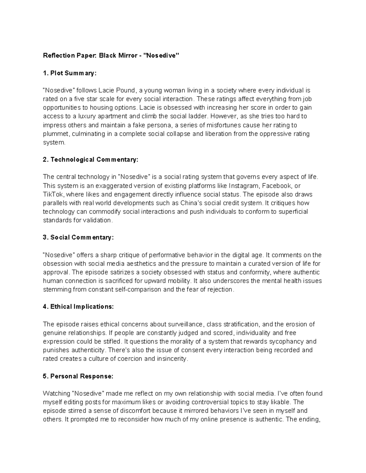 Penetrante BM - Reflection Paper on Social Rating Systems - Studocu
