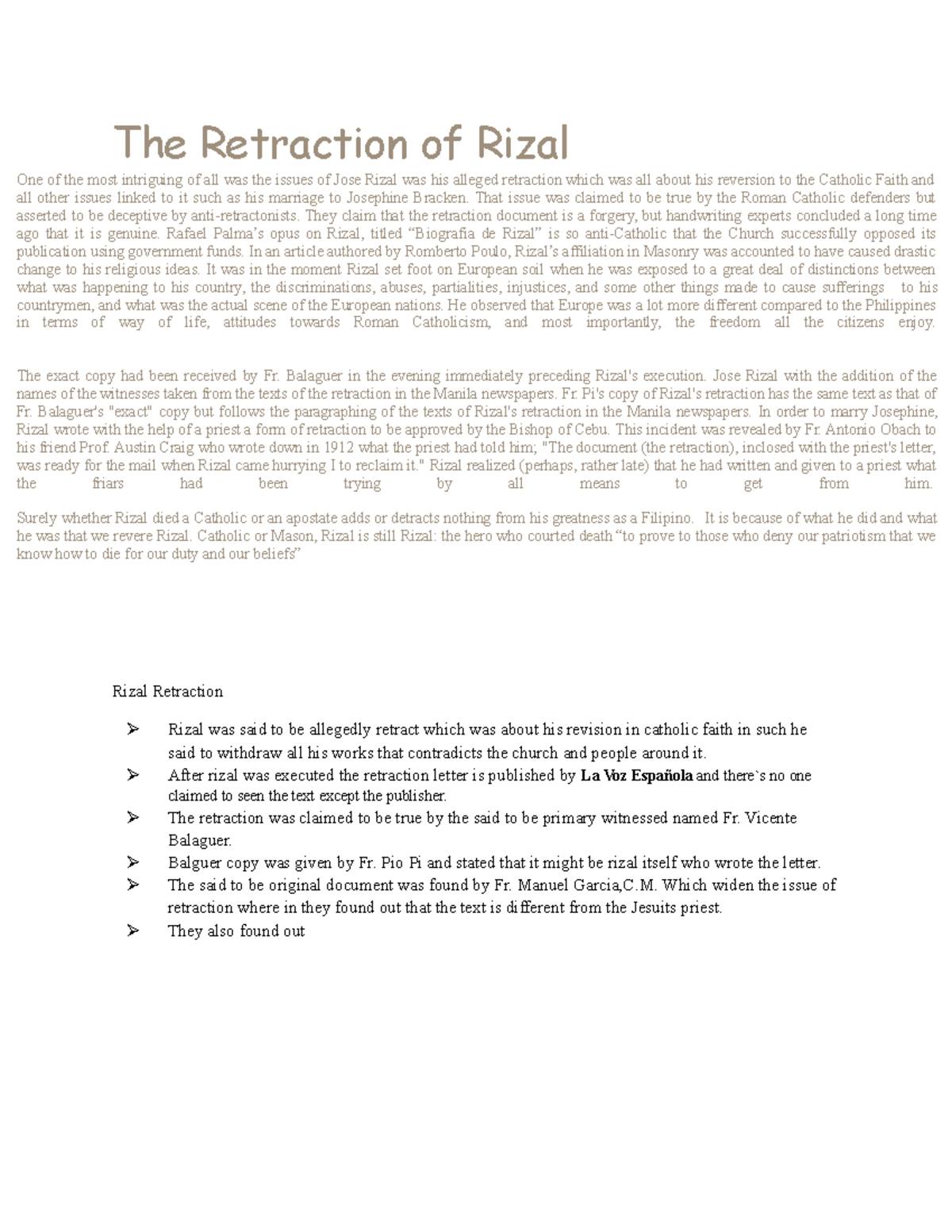 Jose Rizal's Alleged Retraction: An In-Depth Analysis - Studocu