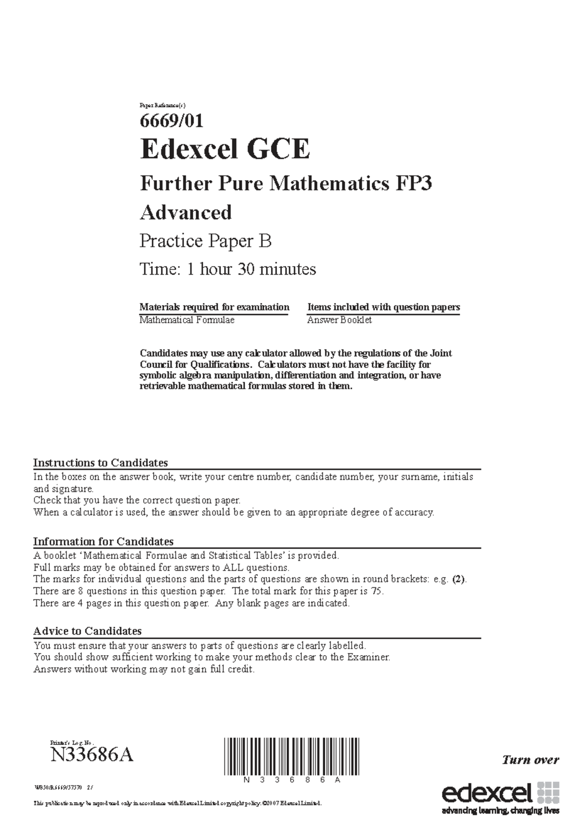 FP3 Further Pure Mathematics Advanced Practice Paper B - Studocu