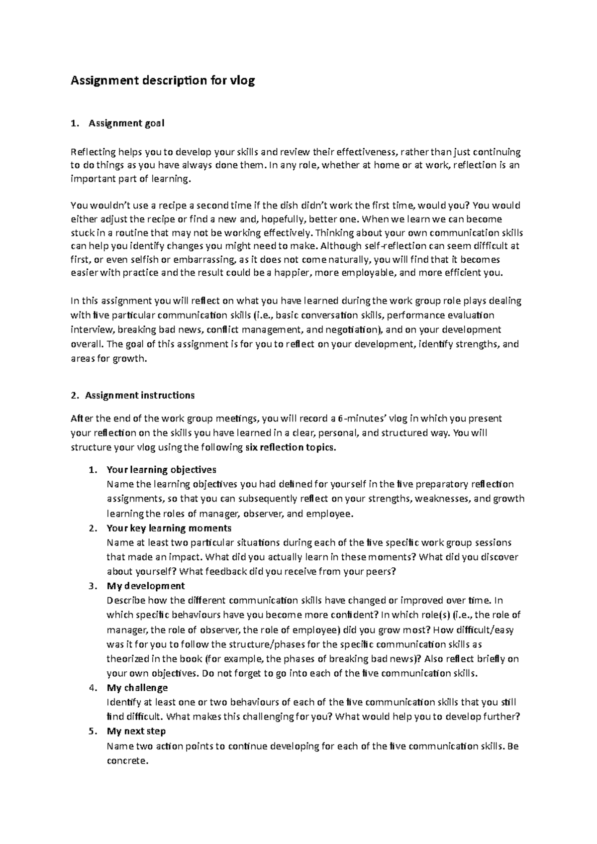 Reflection Vlog Assignment: Communication Skills Development - Studeersnel