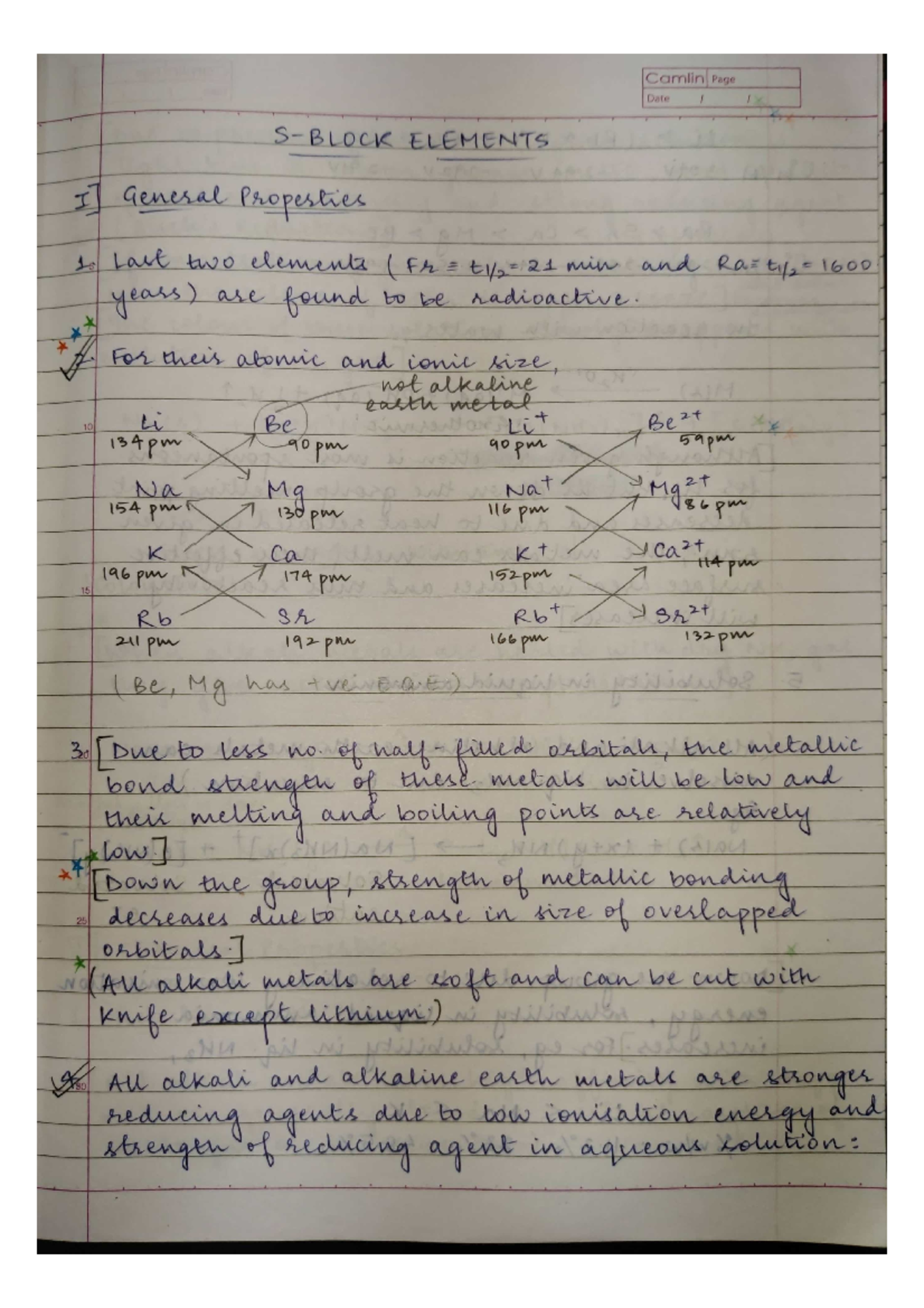S Block Element'S - A SHORT SUMMARY FOR NEW STUDENTS - Camlin Page Date ...