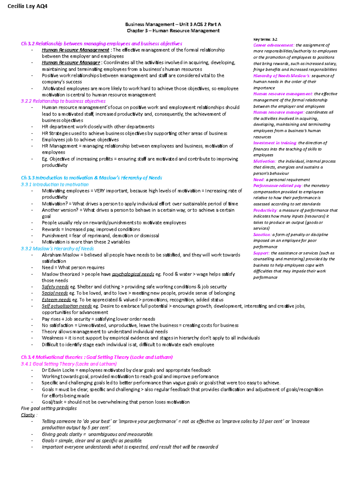 BUS - UNIT 3 AOS 2 PART A - Human Resource Management Notes - Studocu