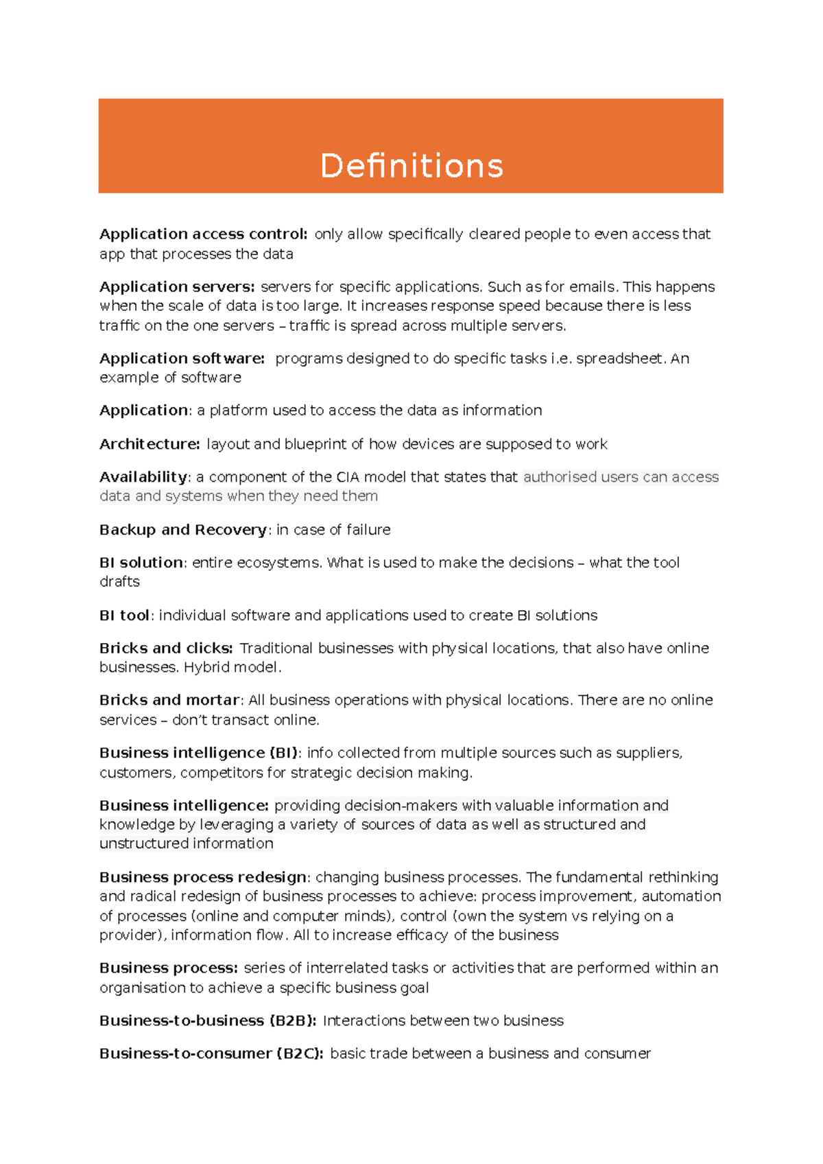Definitions of Key Terms in Information Systems (IS) - Studocu