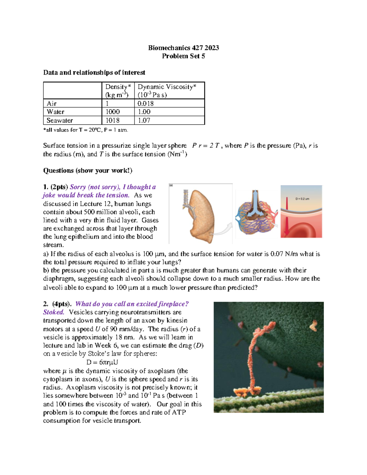 Biomechanics 427 - Problem Set 5 Homework Questions 2023 - Studocu