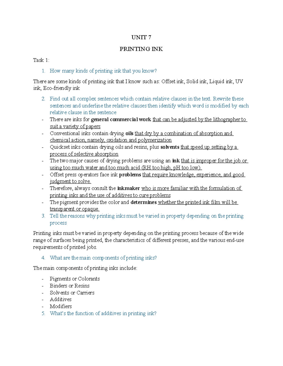 Võ Nhật Lan Uyên 22158109 UNIT 7: Printing Ink Overview and Analysis ...