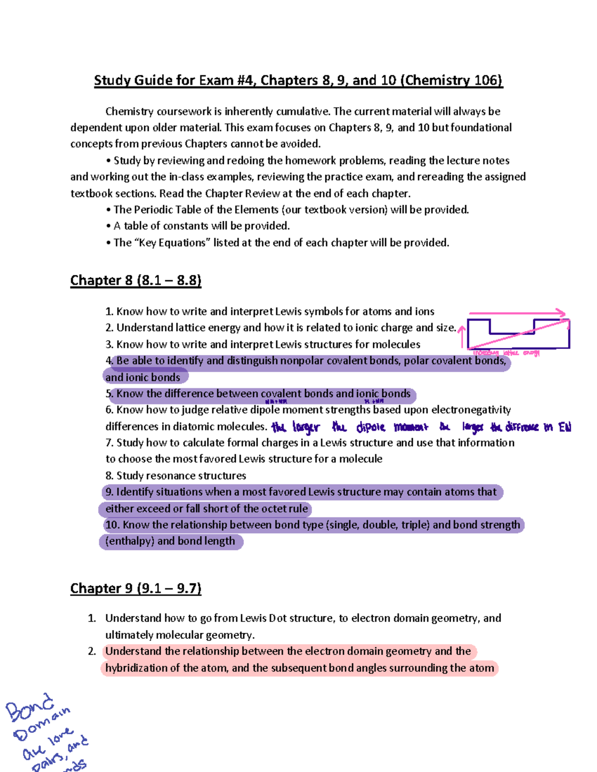 Chem 106 Exam 4 Review: Key Concepts from Chapters 8-10 - Studocu