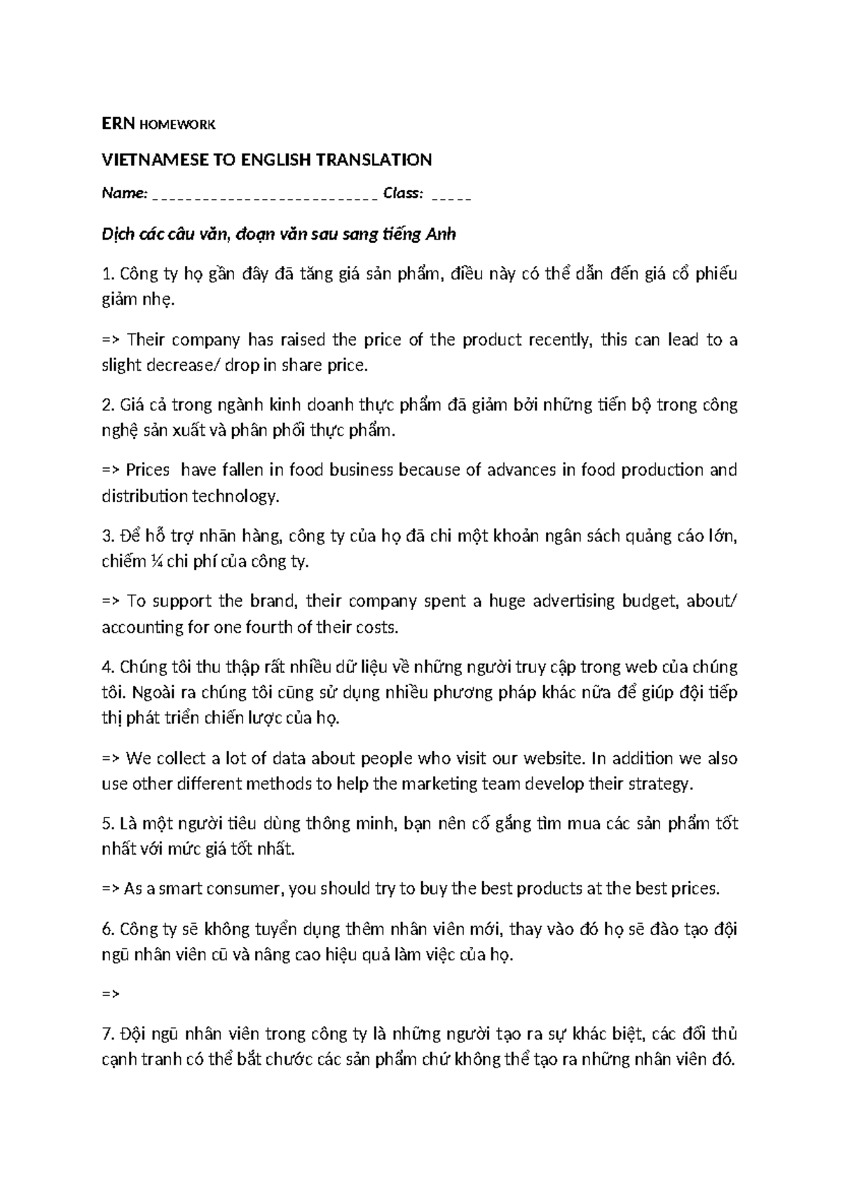 ERN 2 - Vietnamese to English Translation Homework - Studocu