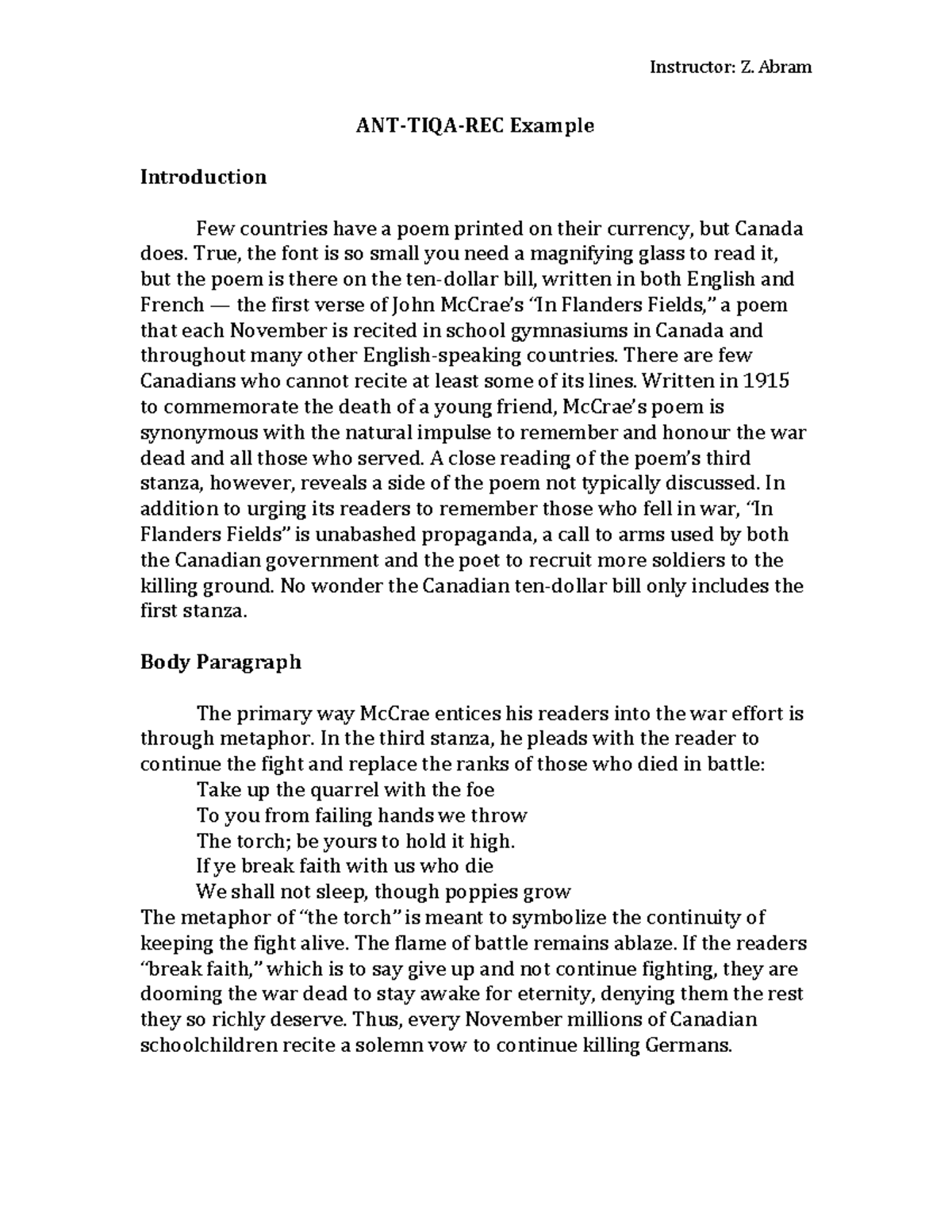 ANT-TIQA Example - Lecture notes 4 - Instructor: Z. Abram ANT-TIQA-REC ...