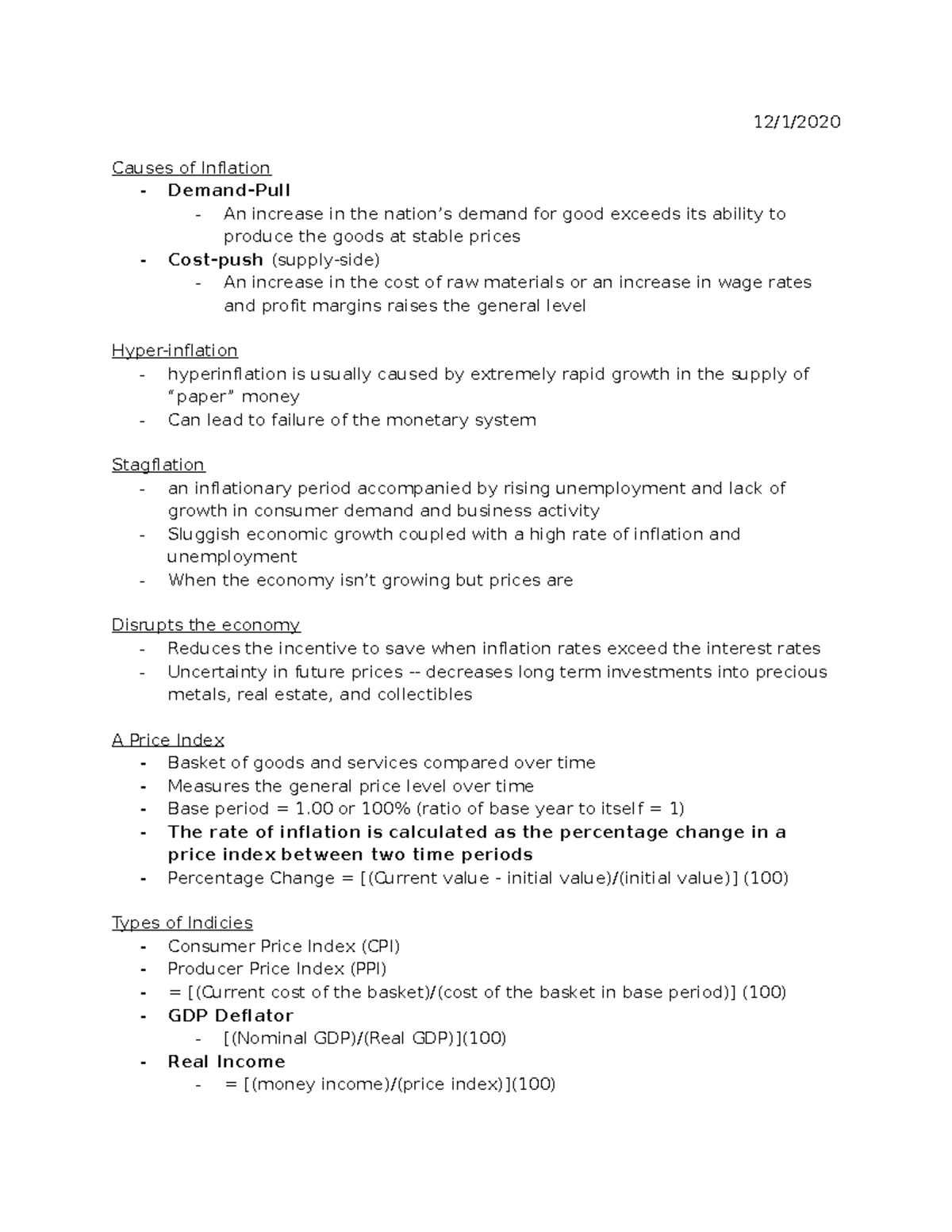 AP MACROECONOMICS December Lecture Notes on Inflation and GDP - Studocu