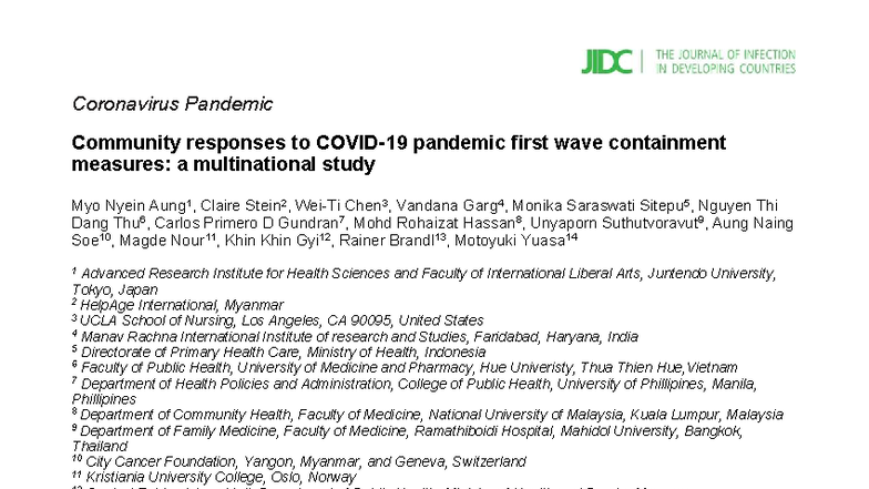 Multinational Study on Community Responses to COVID-19 Containment ...