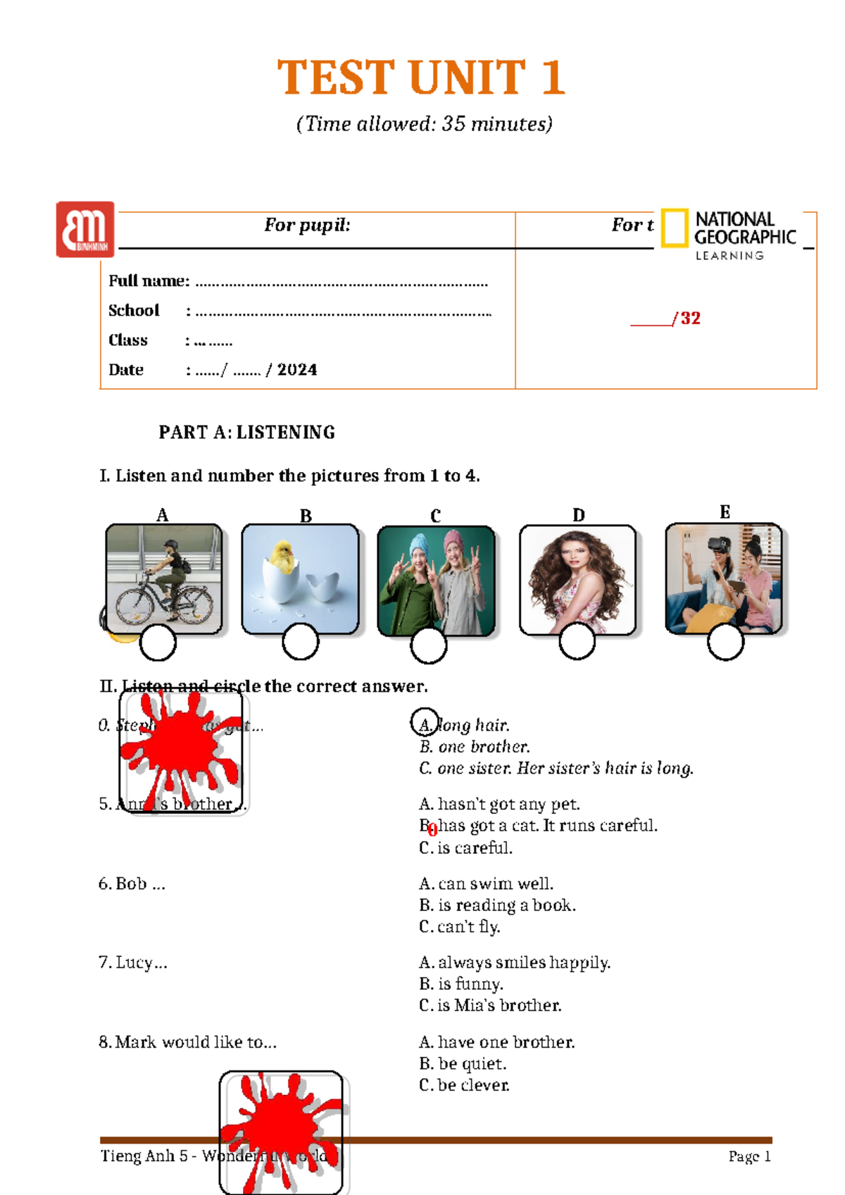 TA 5 - WW - Listening & Reading Test Unit 1 - Studocu