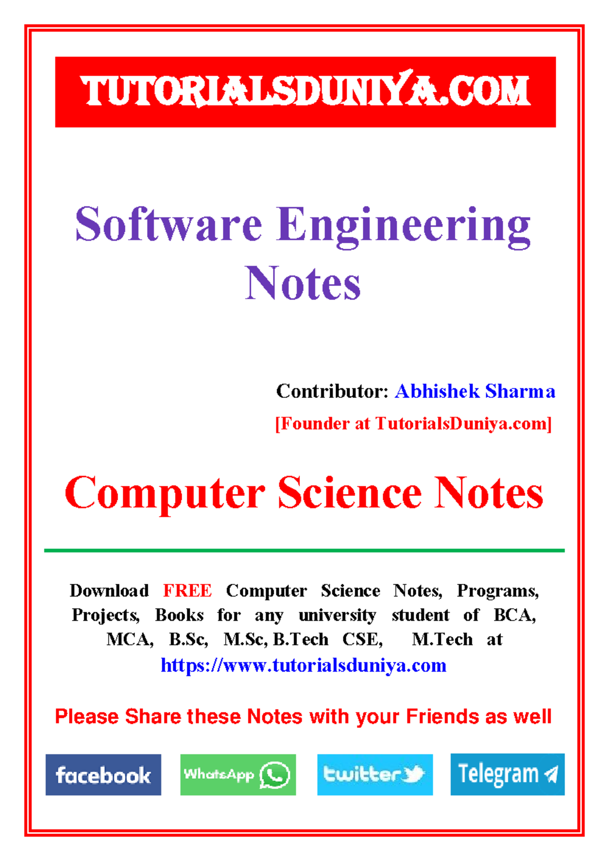 Software Engineering Notes for CSE Core Concepts - Tutorials Duniya ...