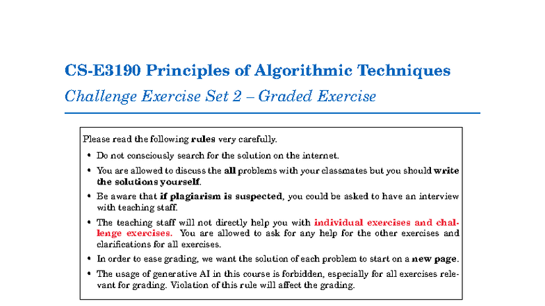 Principles of Algorithmic Techniques: Challenge Exercise Set 2 - Studocu