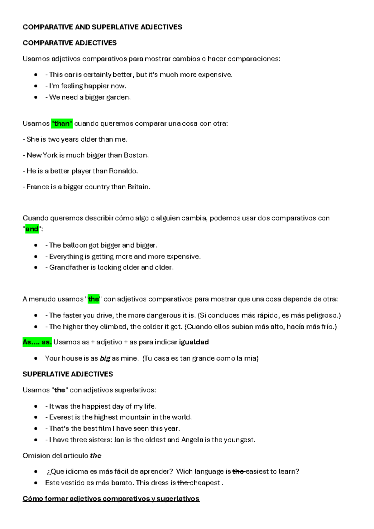 Comparatives and superlatives in English grammar (ENG 101) - Studocu