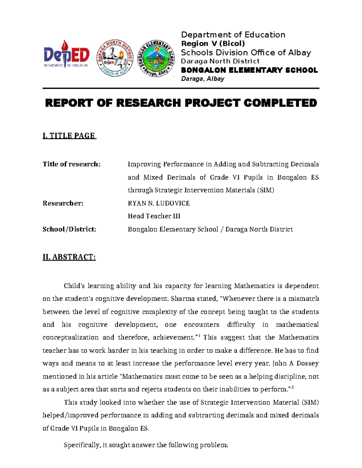 Improving Grade VI Math Skills: Adding & Subtracting Decimals (EDUC ...