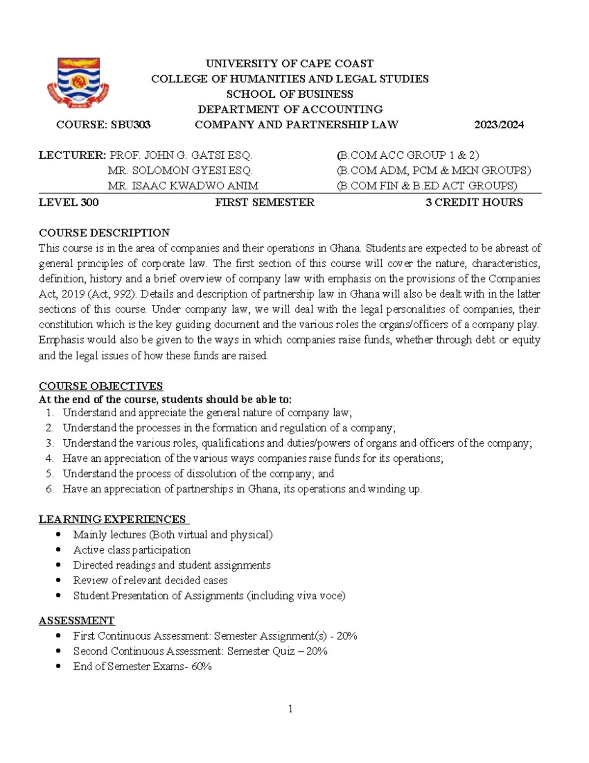 SBU303 Company and Partnership Law Outline 2023-24: Updated Notes - Studocu