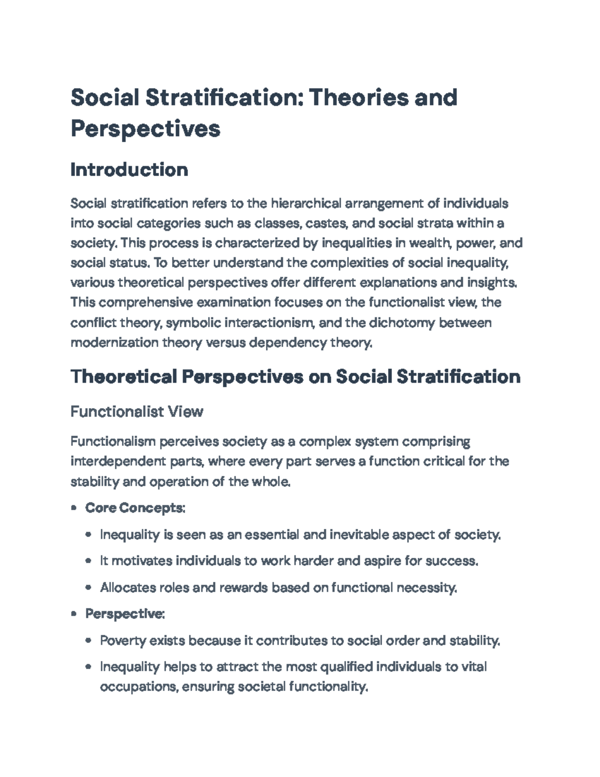 Theoretical Perspectives on Social Stratification (SOC101 Lecture Notes ...