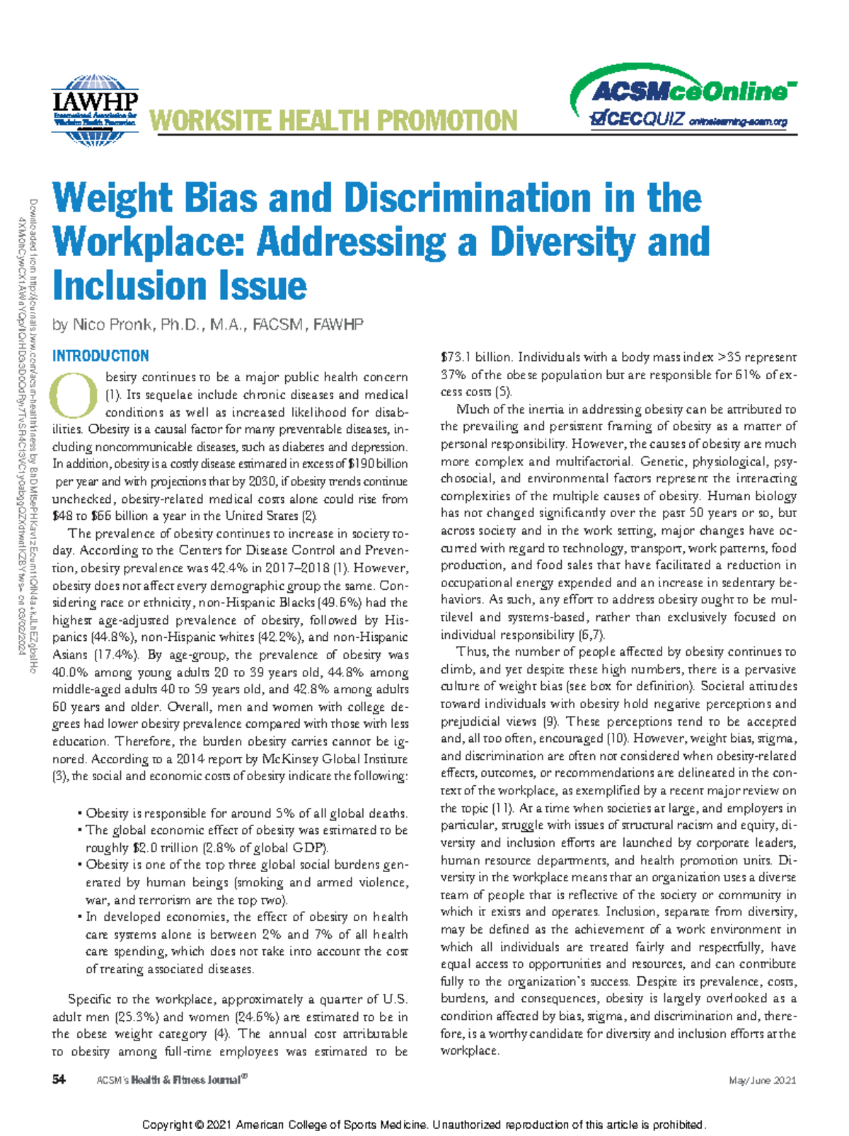 Weight Bias & Discrimination in the Workplace: A Diversity Issue - Studocu