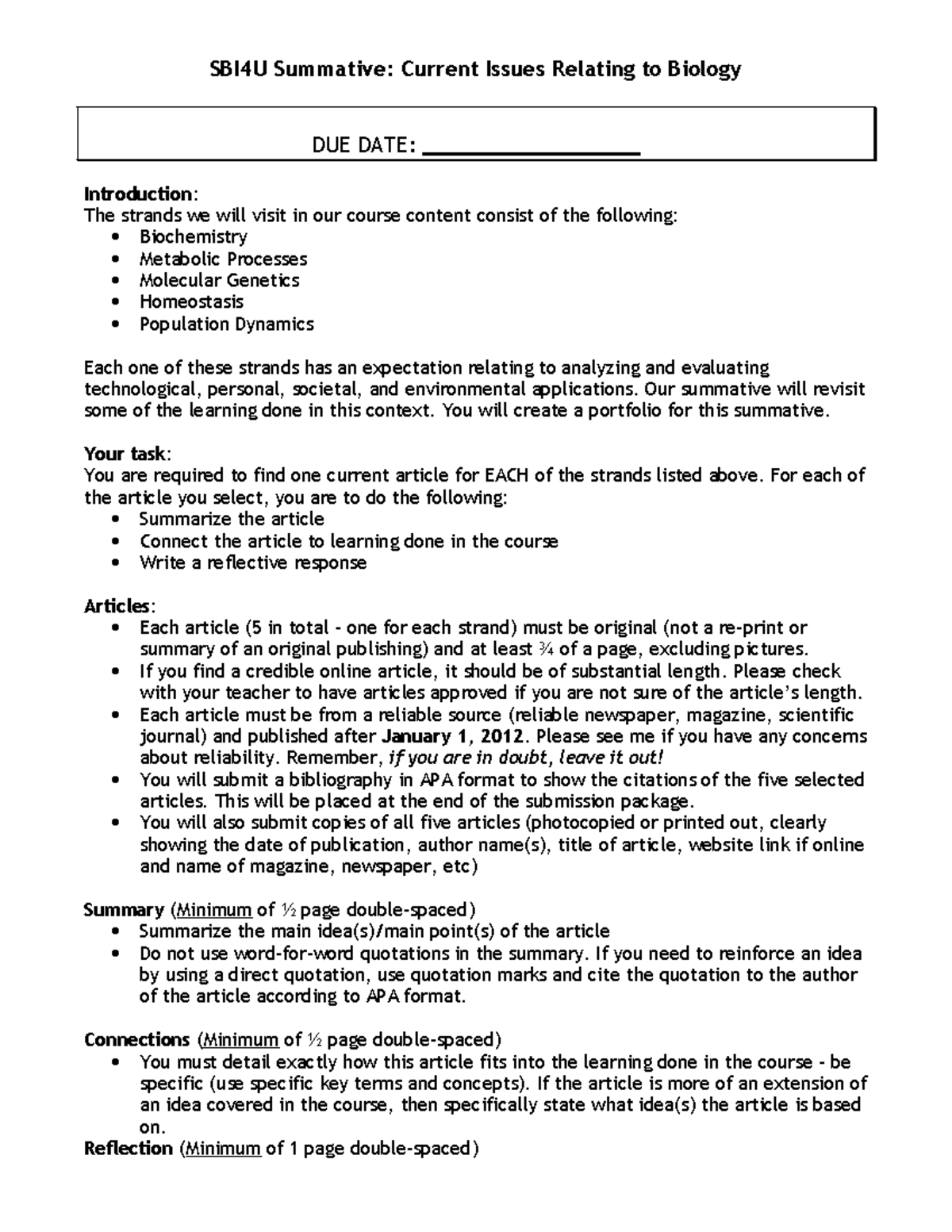 SBI4U Summative: Portfolio on Current Biological Issues - Studocu