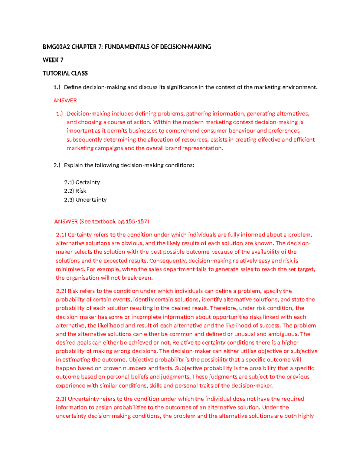 Tutorial class week 7 chapter 7 BMG02A2 WEEK 7 - BMG02A2 CHAPTER 7 ...