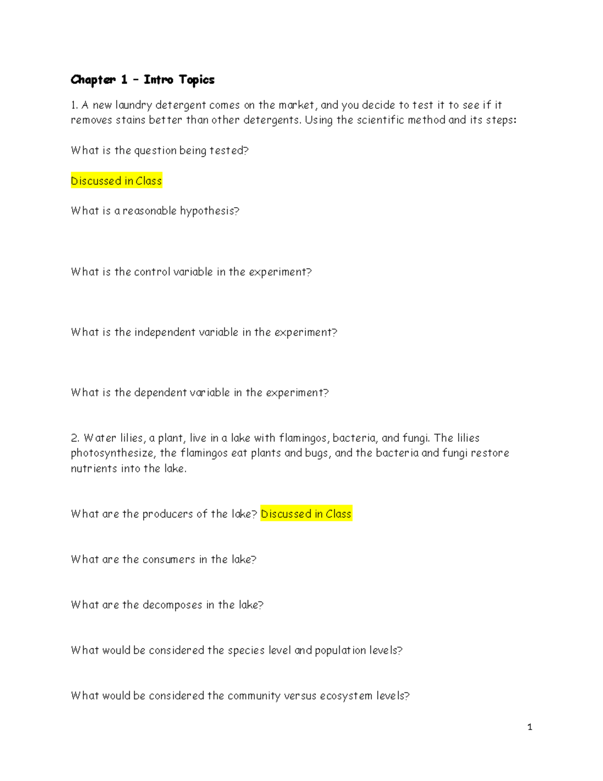 Biology 101 Chapter Notes: Experiments, Variables & Molecular Structure ...