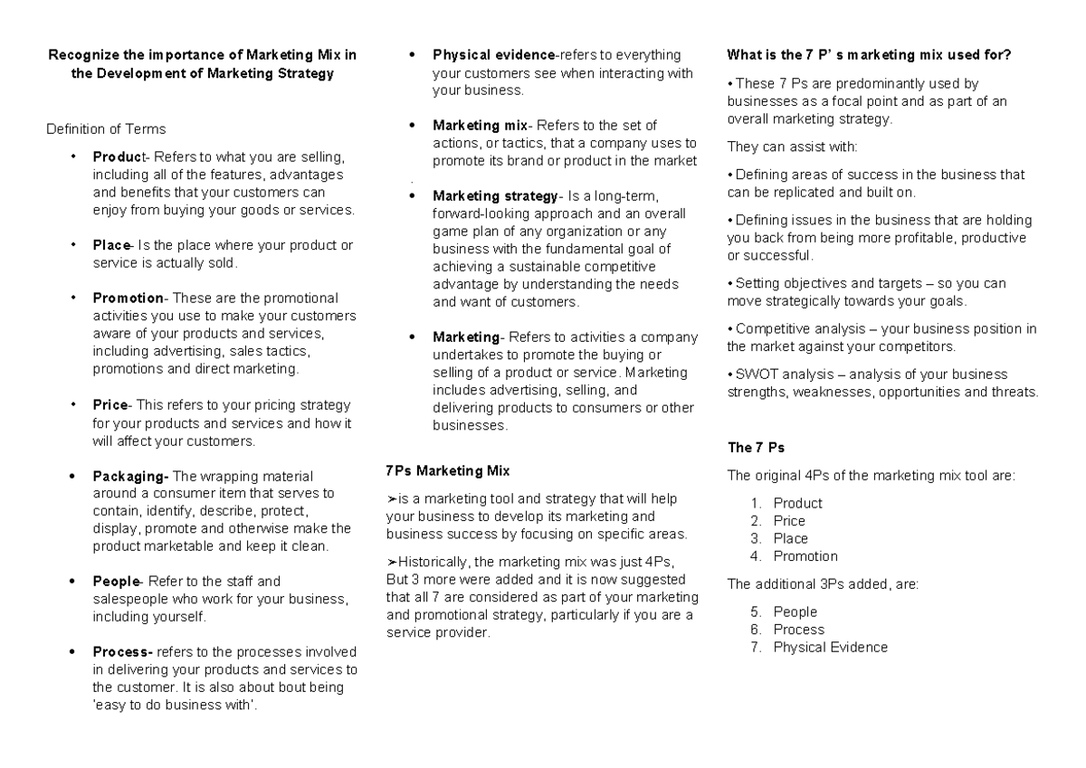 The Role of the 7 Ps Marketing Mix in Strategy Development - Studocu