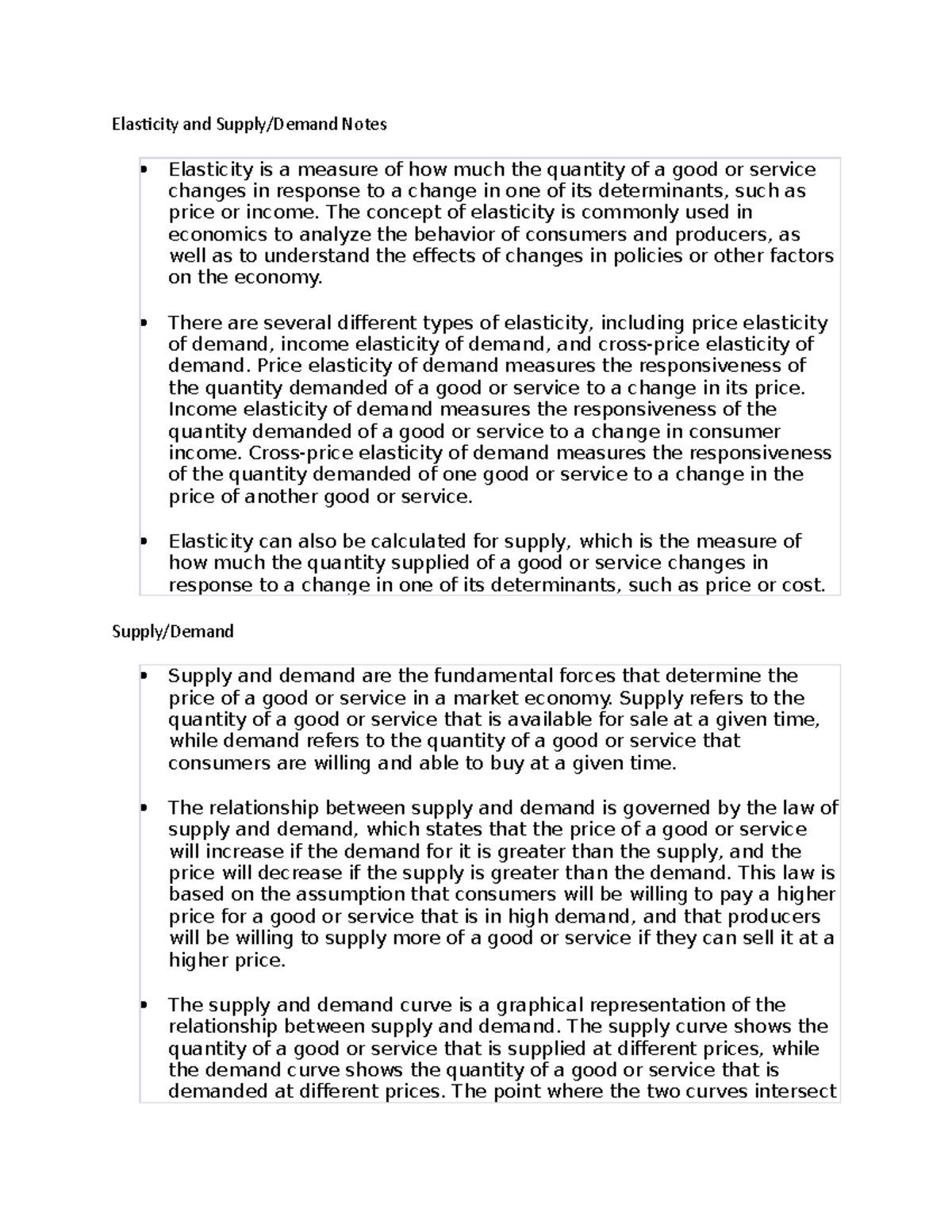 Economics 101: Final Exam Notes on Elasticity & Supply/Demand - Studocu