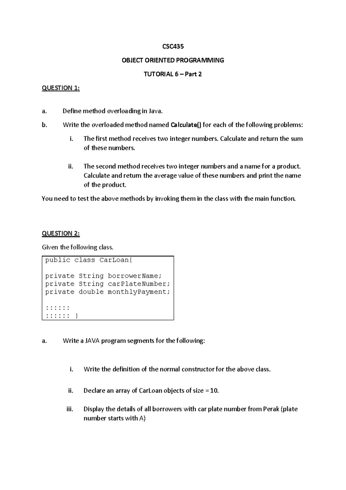 CSC 435 Tutorial 7: Object-Oriented Programming Solutions - Studocu