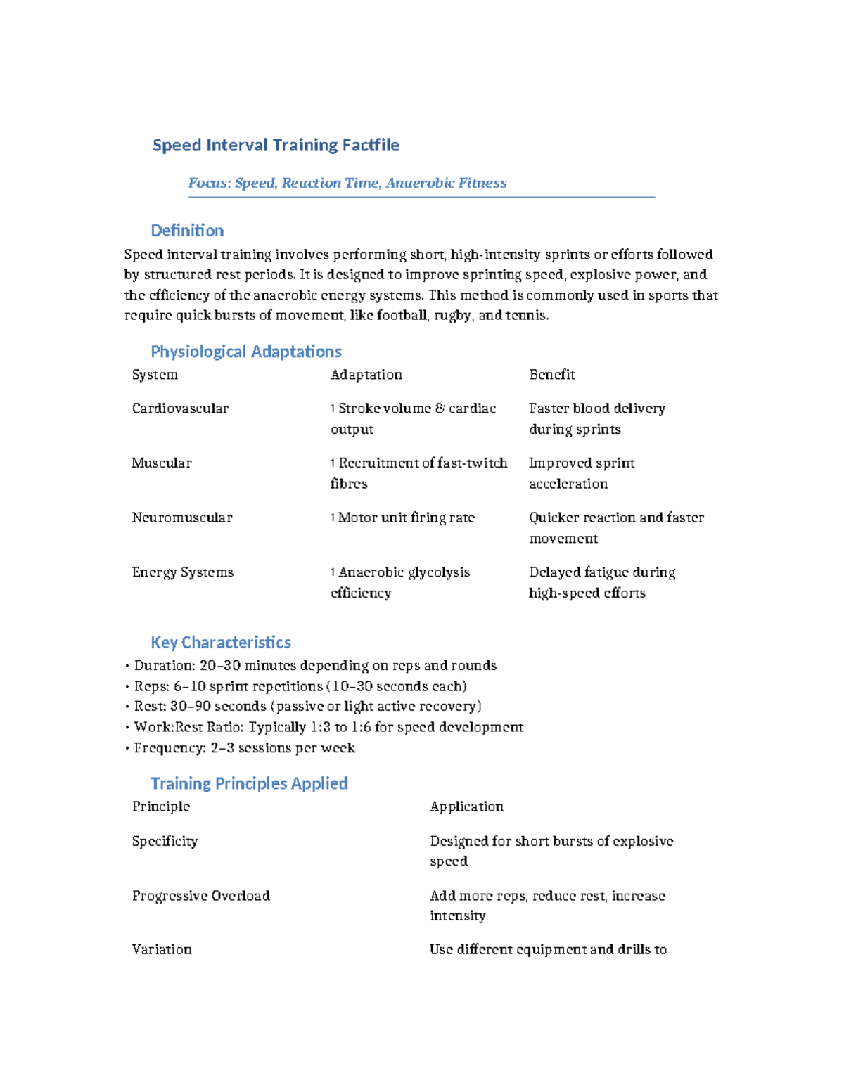 Speed Interval Training Factfile: Enhancing Speed & Reaction Time - Studocu