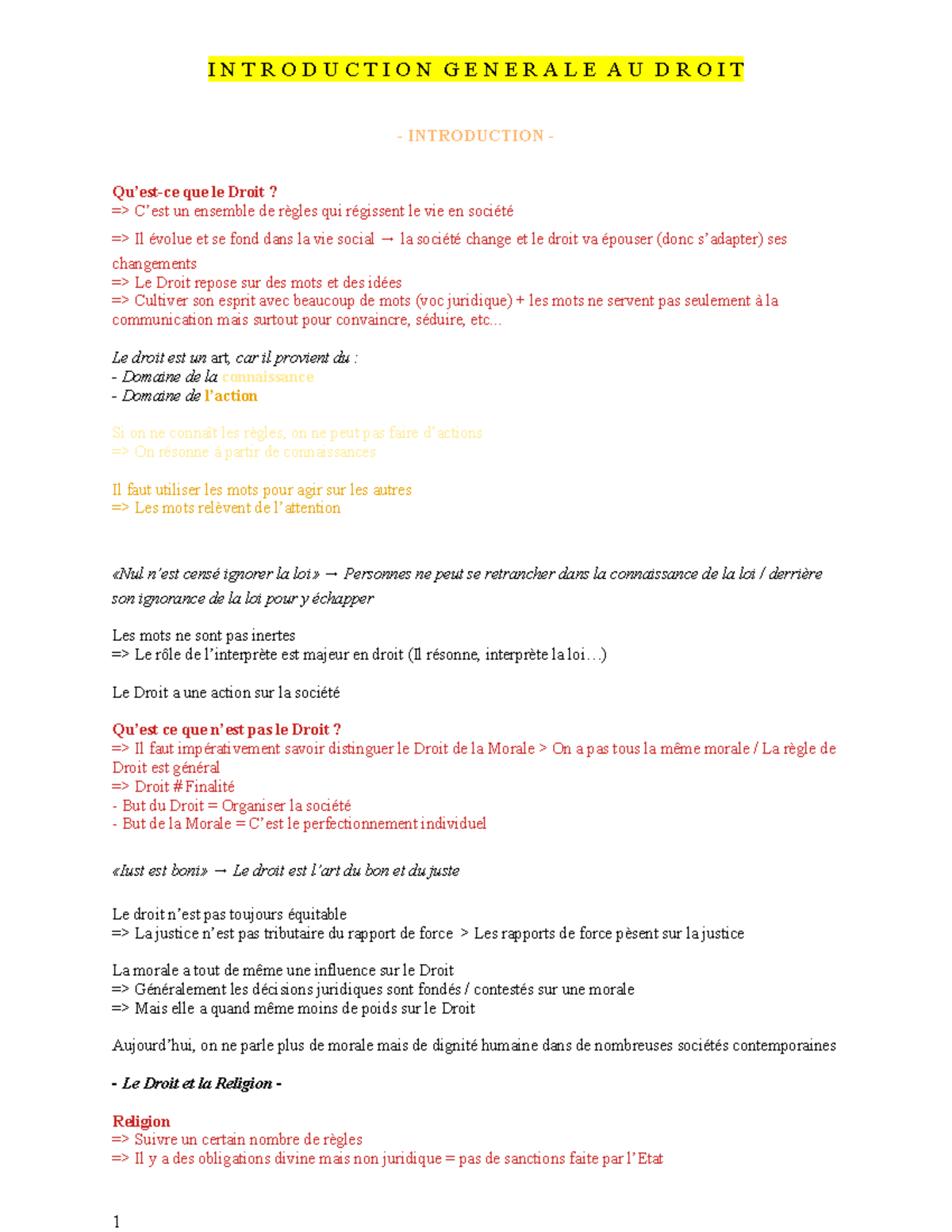 CM - Introduction Générale au Droit : Concepts et Évolutions - Studocu