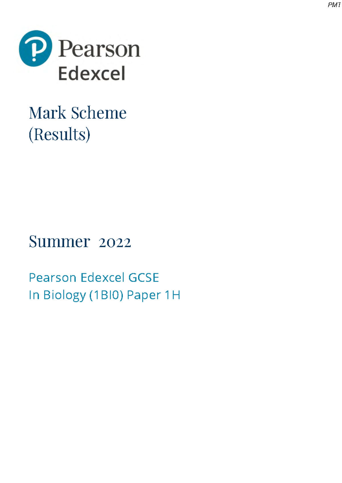 June 2022 Edexcel Biology GCSE Mark Scheme - Paper 1 (1BI0) - Studocu