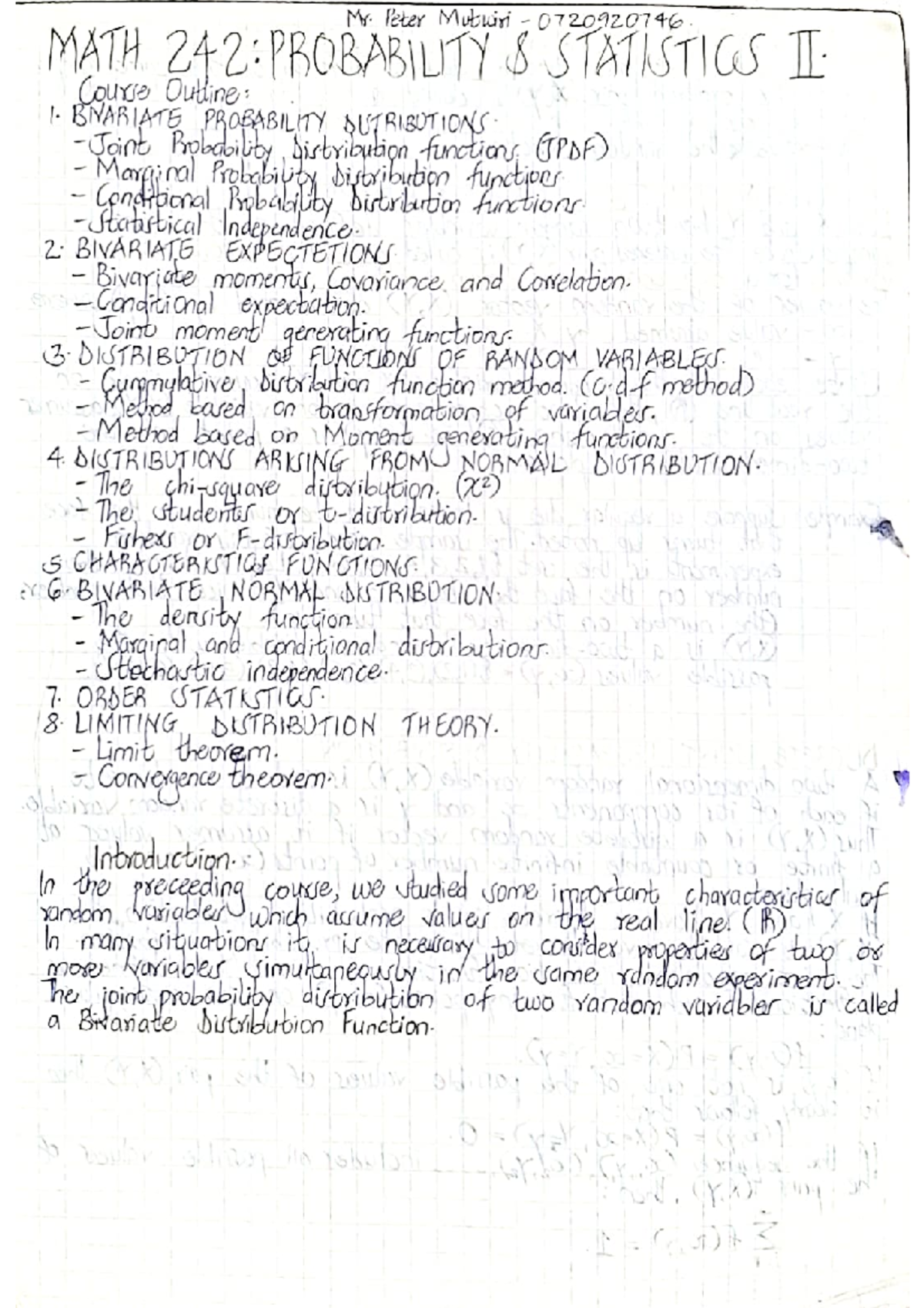 MATH 242: Probability Statistics II - Comprehensive Notes - Studocu