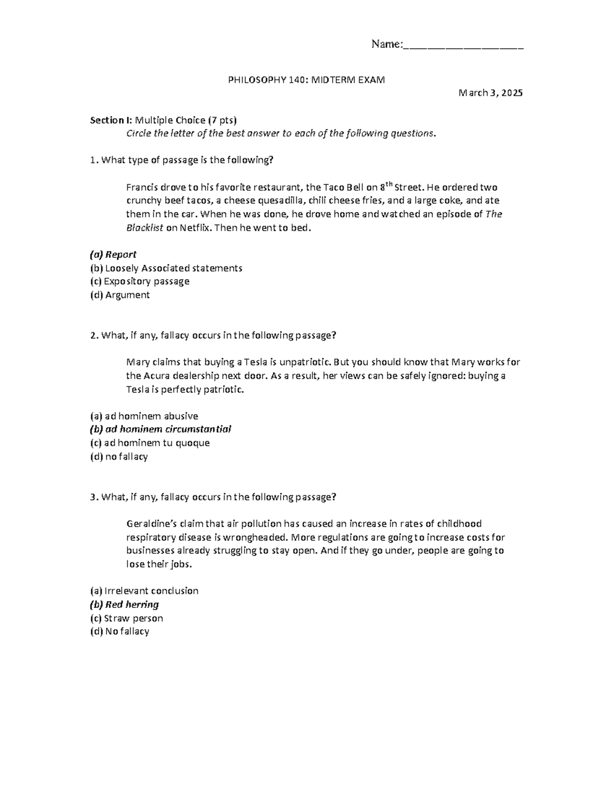 Philosophy 140: Midterm Exam Study Guide 2025 - Studocu