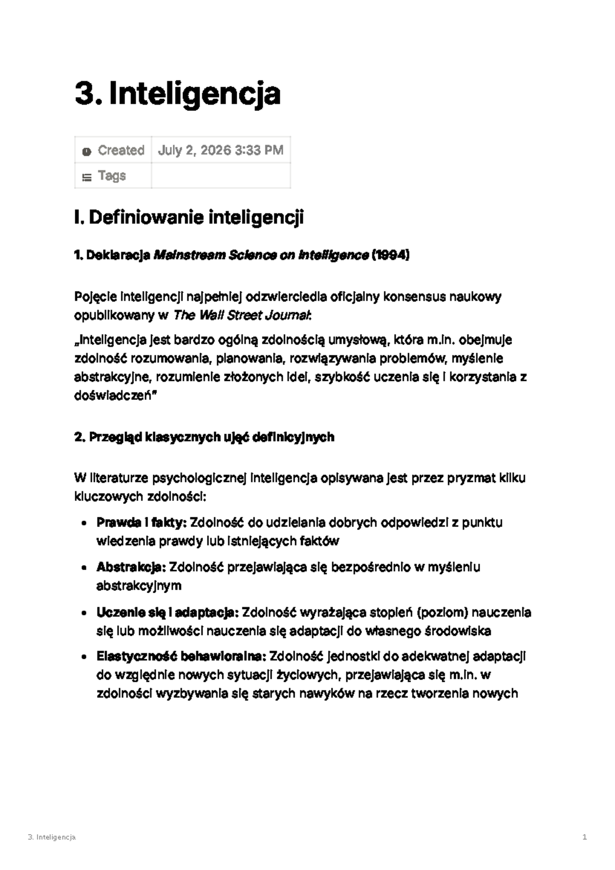 3. Inteligencja: Kluczowe Teorie i Definicje w Psychologii - Studocu