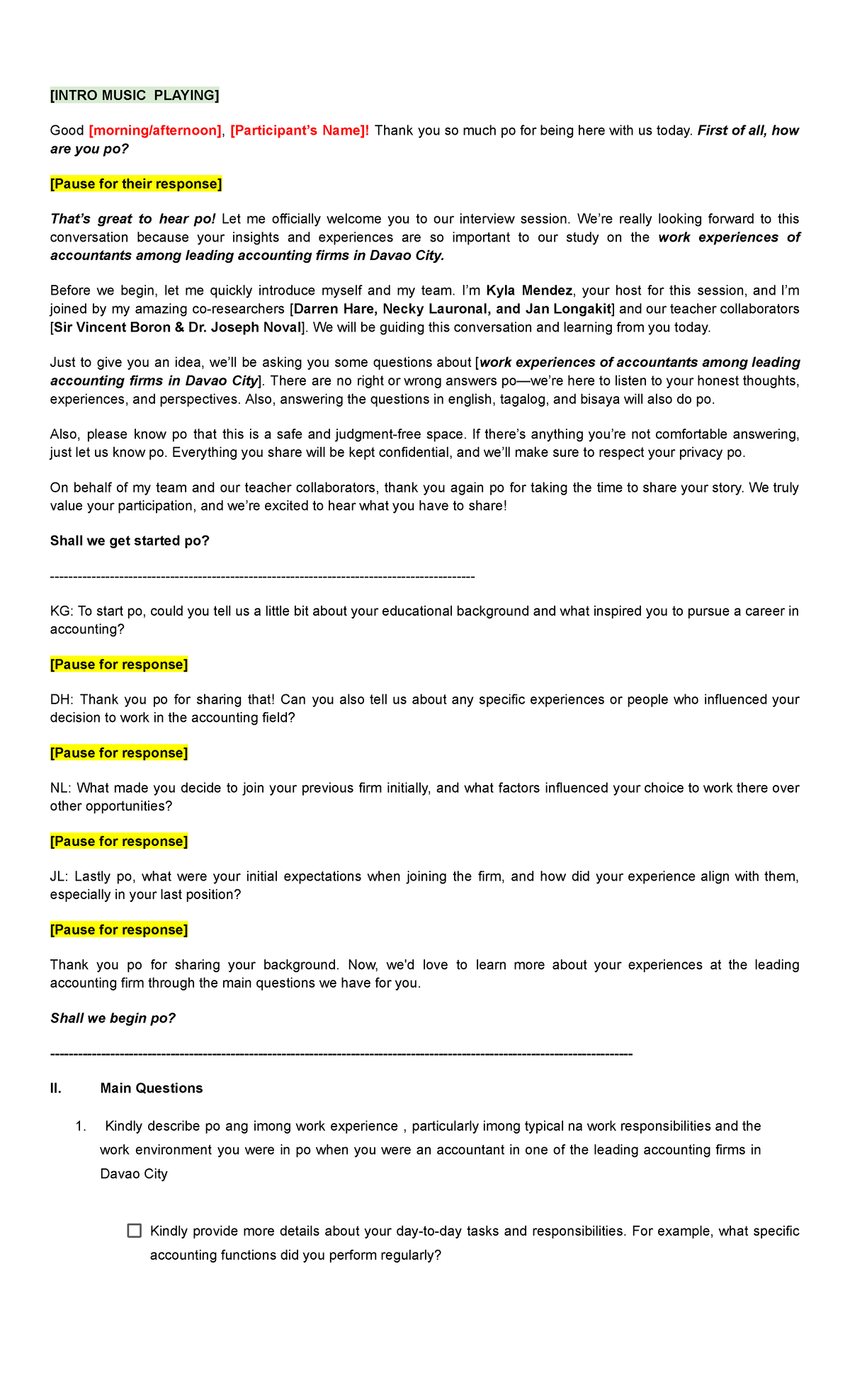 In-depth Interview Script: Accountant Insights in Davao City - Studocu