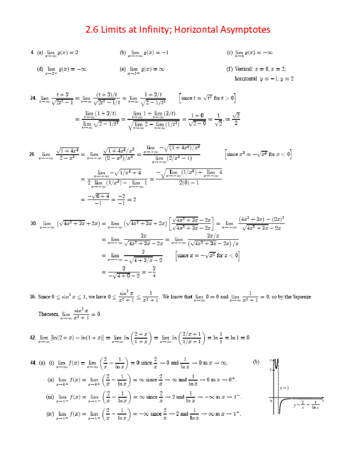 Mathematics Notes: Limits at Infinity and Derivatives (Chapter 2.6-2.7 ...