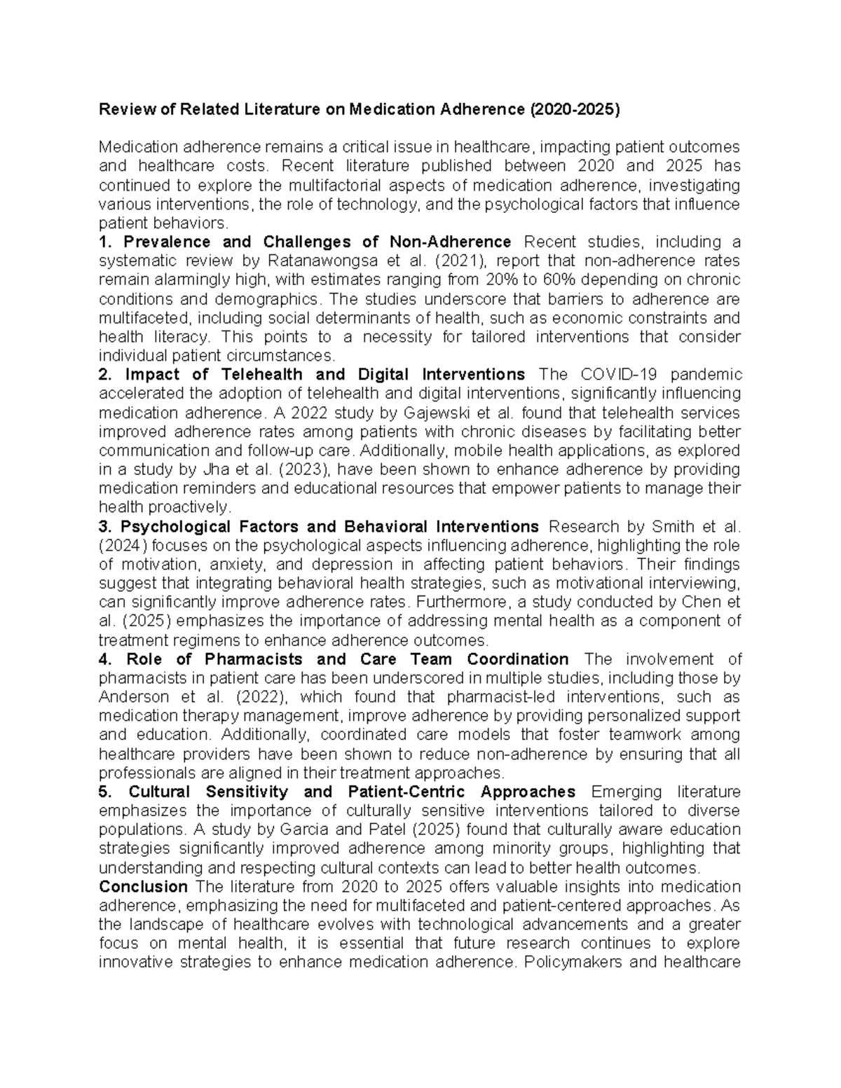 RRL2 - Guide to Literature on Medication Adherence (2020-2025) - Studocu