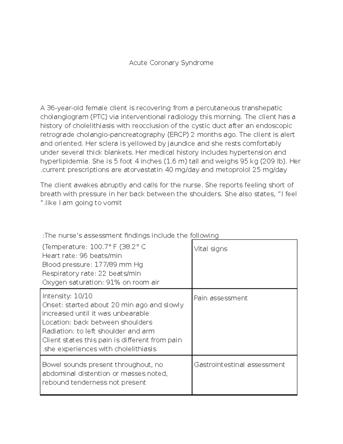 Acute Coronary Syndrome Case Study Analysis for Clinical Understanding ...