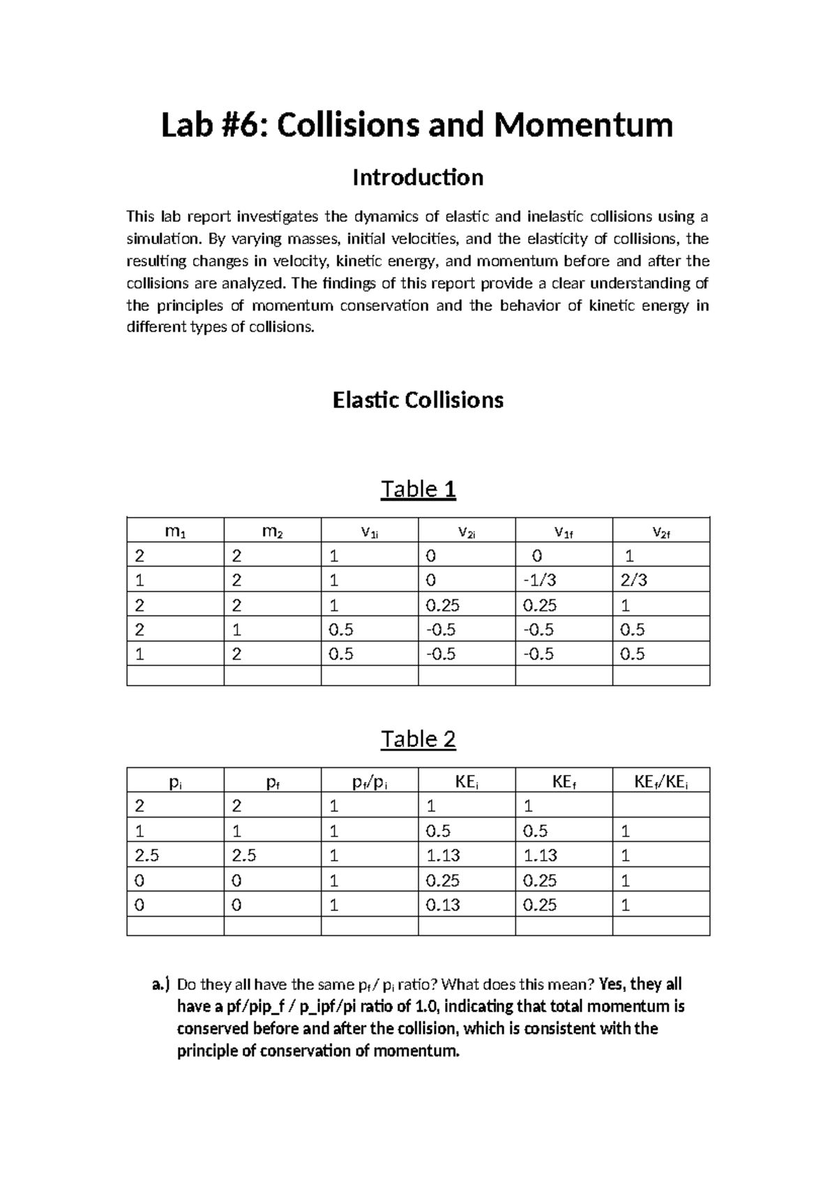 Phys1110 Lab Report: Collisions & Momentum Analysis - Studocu