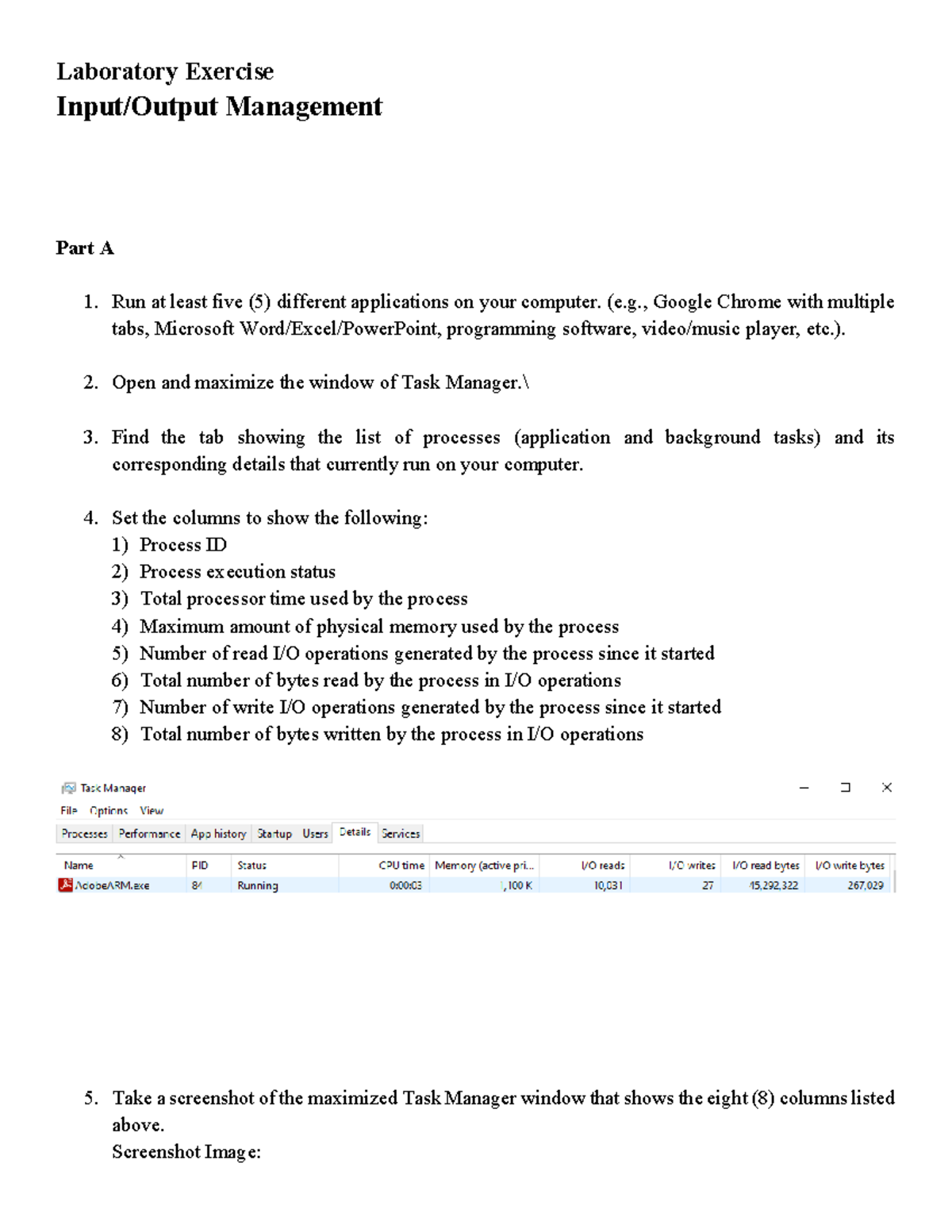 Lab Exercise: Input/Output Management (07LABXER) - Studocu