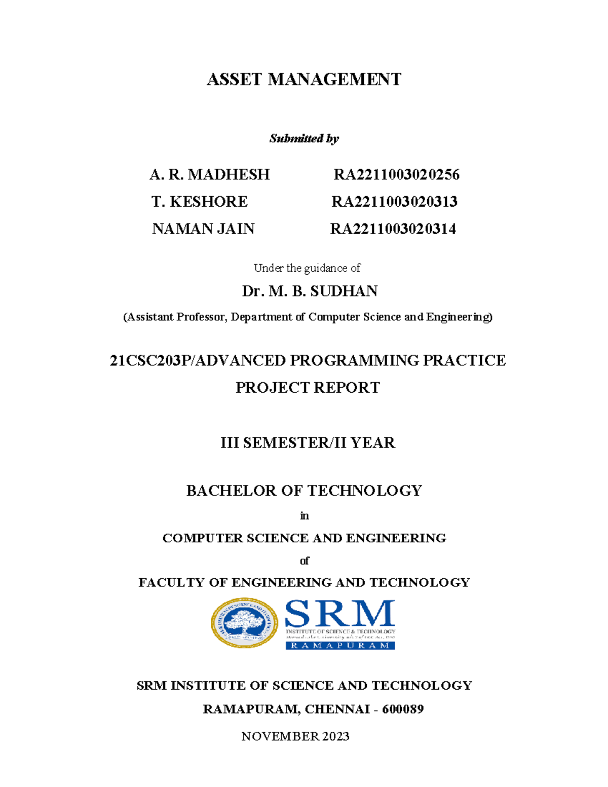 Asset Management Project Report - Advanced Programming Practice (CSE ...