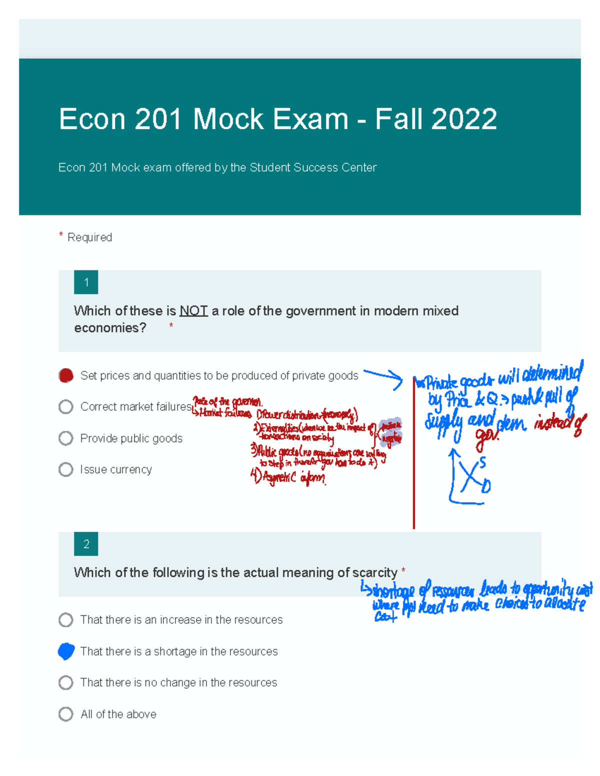 Econ 201 Mock Exam - Final Review for Fall 2022 - Studocu
