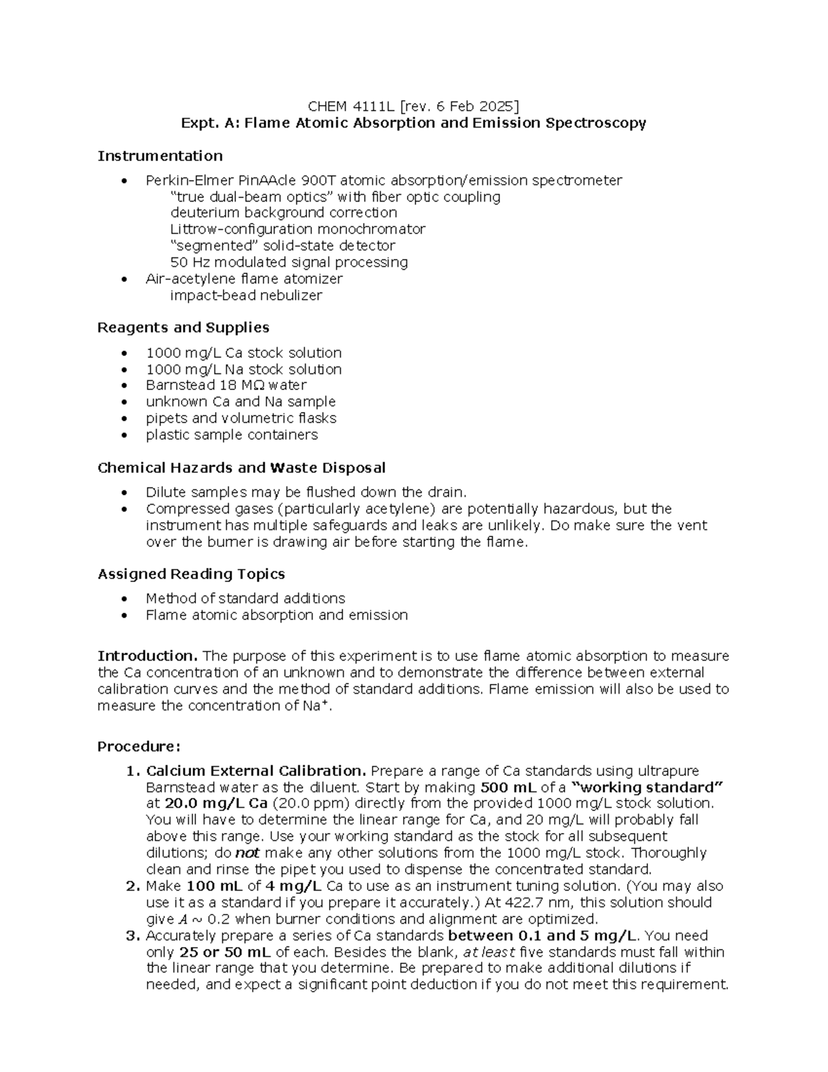 CHEM 6 Feb Expt. A: Flame Atomic Absorption & Emission Analysis - Studocu