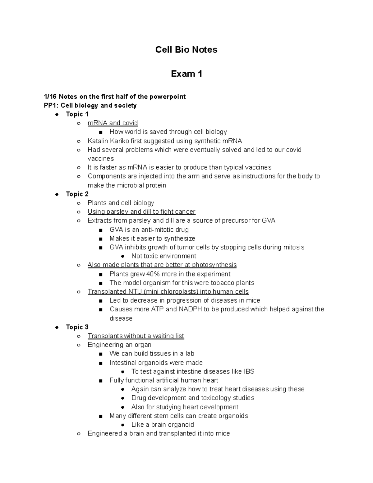 CMB 101: Exam 1 Notes on Cell Biology and Society Topics - Studocu