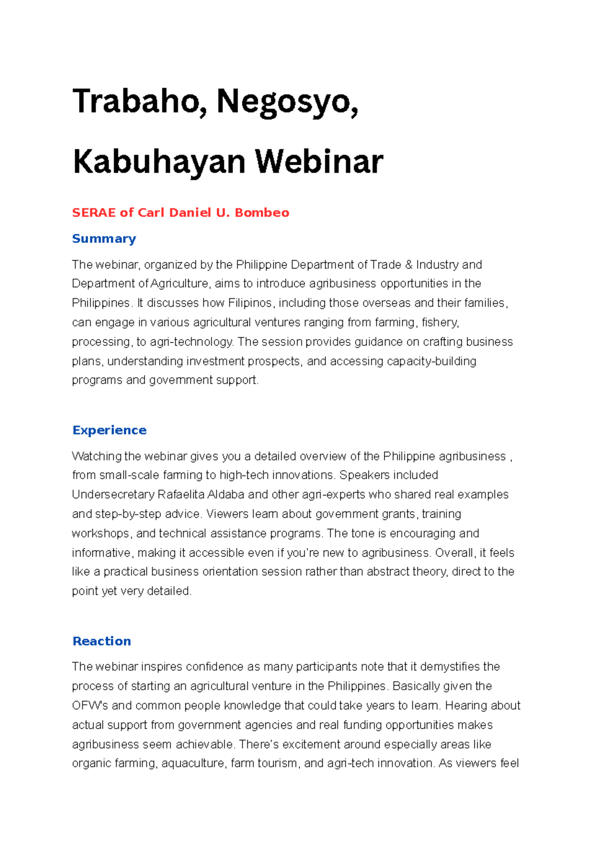 SERAE Webinar Summary: Agribusiness Opportunities in the Philippines ...