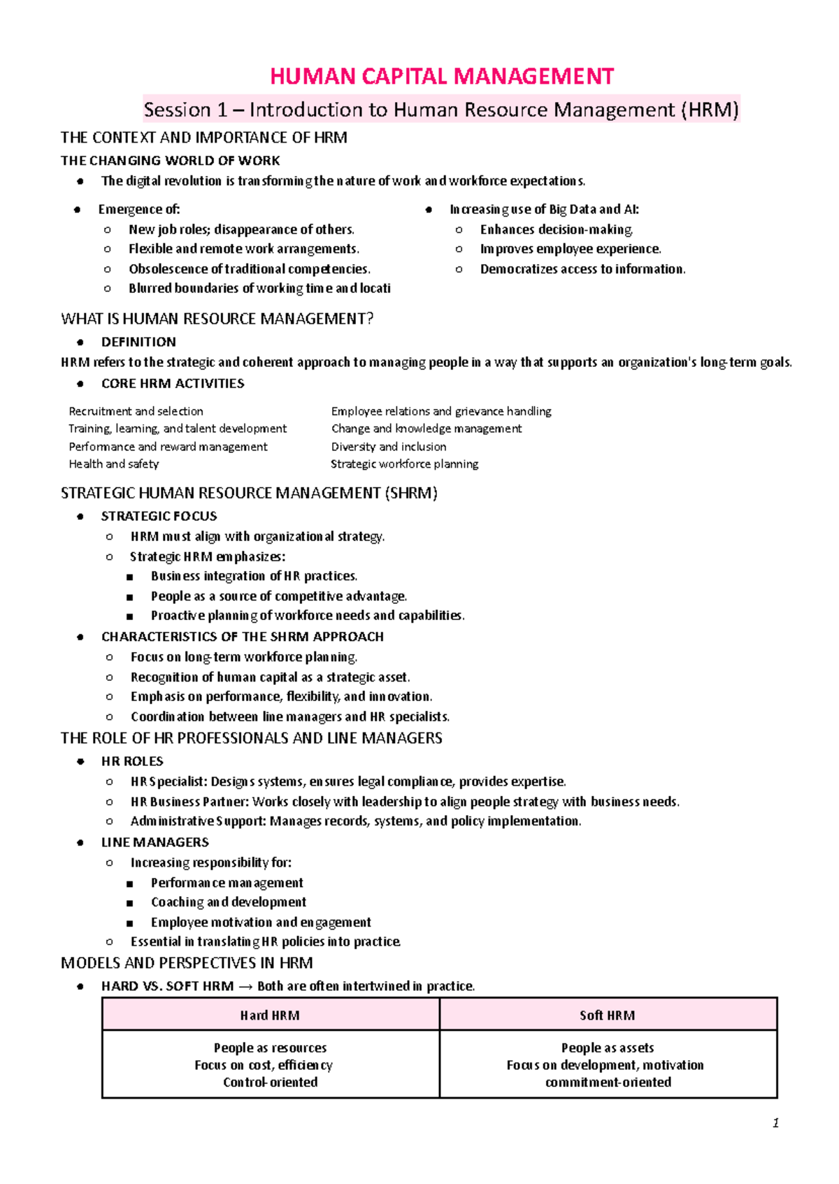 HCM 101: Session Notes on Human Capital Management Fundamentals - Studocu