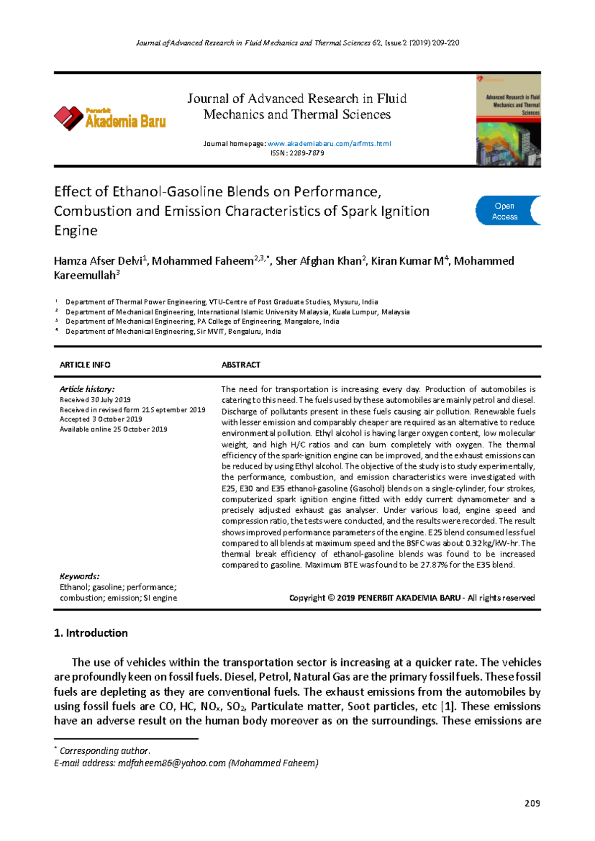 Effect of Ethanol-Gasoline Blends on SI Engine Performance and ...