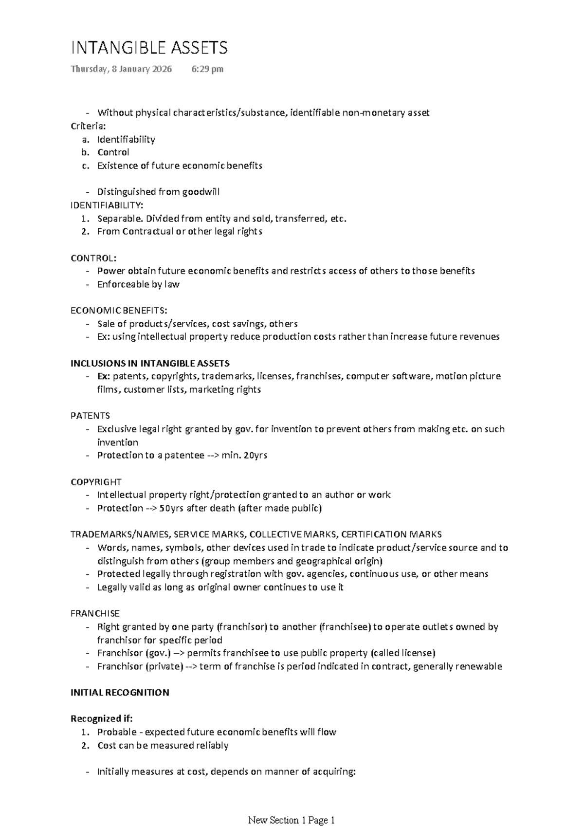 INTA 101: Intangible Assets - Comprehensive Study Notes - Studocu