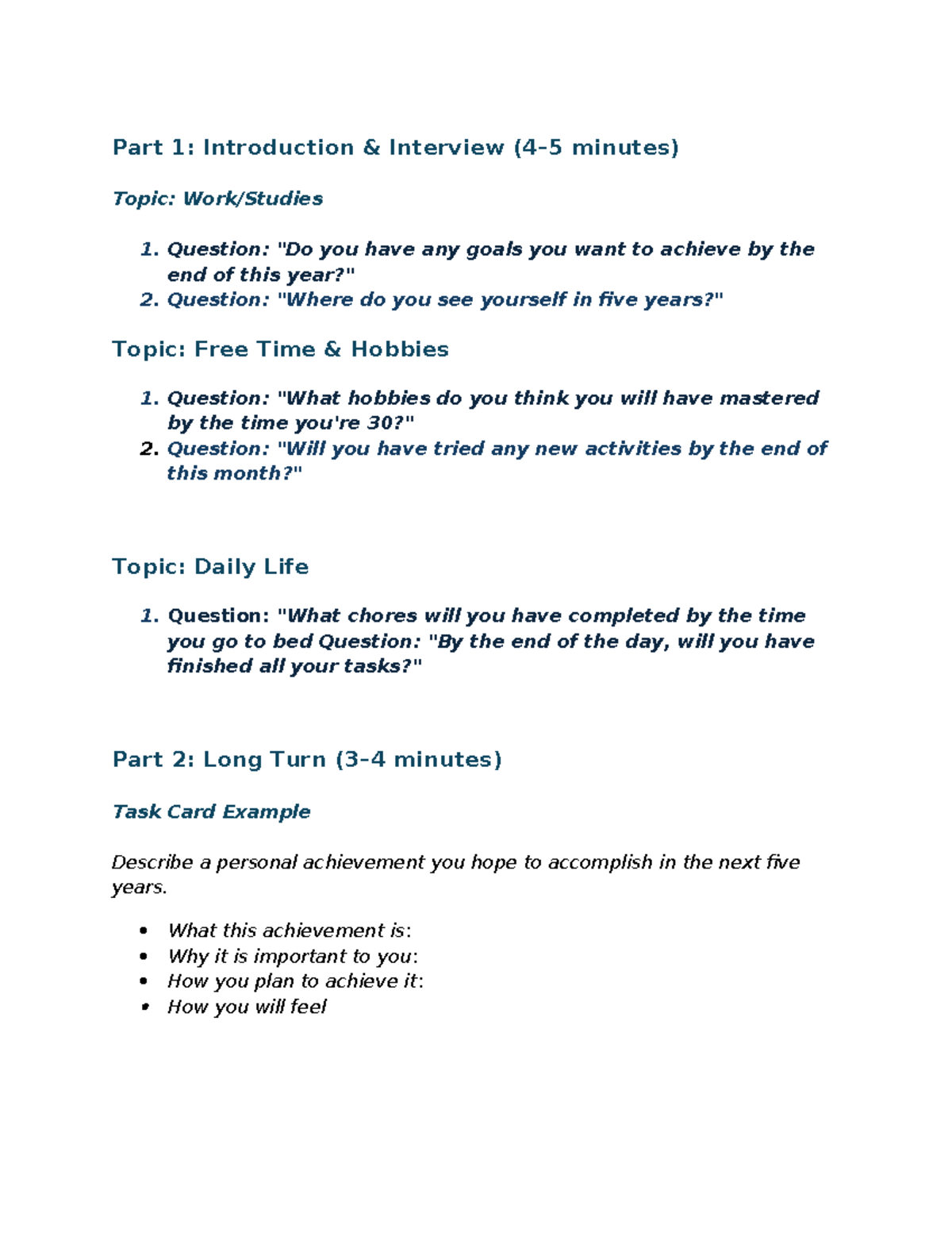 ngu phap can ban - Part 1: Introduction & Interview (4–5 minutes) Topic ...